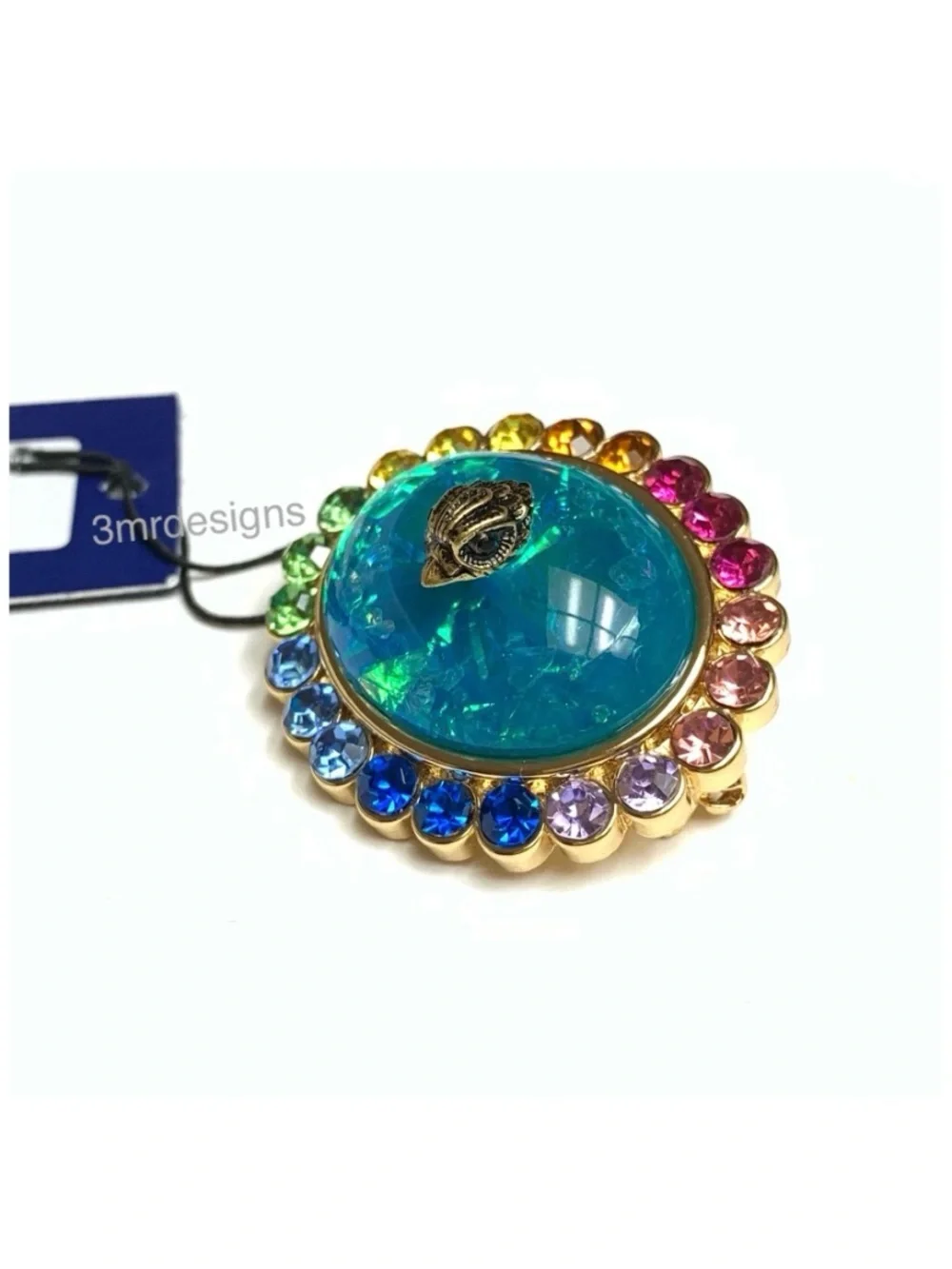 NWT KURT GEIGER Eagle-crowned Faux Opal Stone/Glass Stones Gold Tone Brooch/Pin